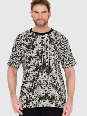 BALMAIN Męski t-shirt w czarno-biały monogram, Rozmiar 2XL