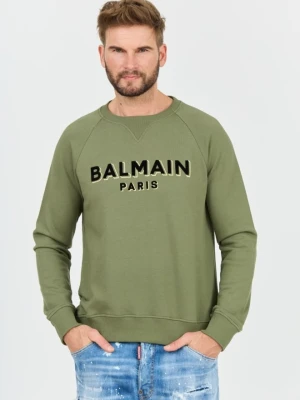 BALMAIN Zielona męska bluza Flock&foil Sweatshirt, Rozmiar M