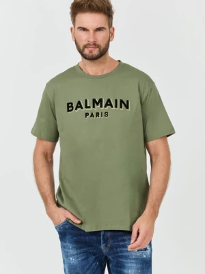 BALMAIN Zielony męski t-shirt Flock&foil T-shirt Bulky Fit, Rozmiar XXL