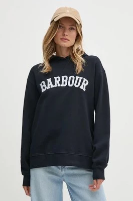 Barbour bluza bawełniana damska kolor granatowy z kapturem z aplikacją LOL0592