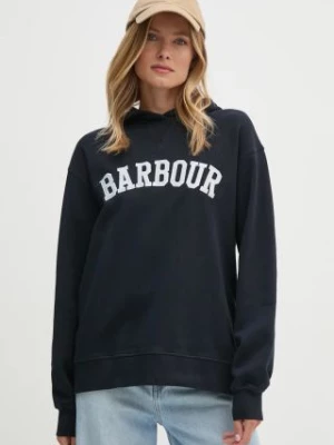 Barbour bluza bawełniana damska kolor granatowy z kapturem z aplikacją LOL0592