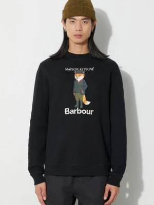 Barbour bluza bawełniana X Maison Kitsune Fox Head Hoodie męska kolor brązowy z kapturem z aplikacją MOL0569