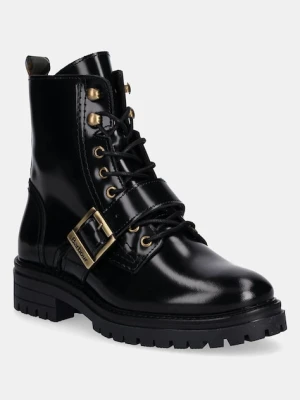 Barbour botki skórzane Ouseburne damskie kolor czarny na płaskim obcasie LFO0772BK71
