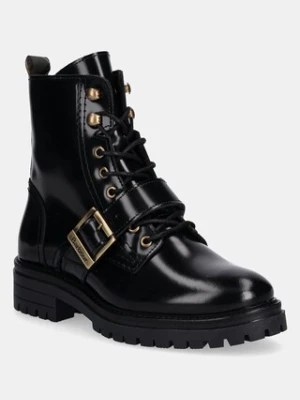 Barbour botki skórzane Ouseburne damskie kolor czarny na płaskim obcasie LFO0772BK71