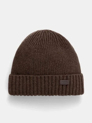 Barbour czapka wełniana kolor brązowy z grubej dzianiny wełniana