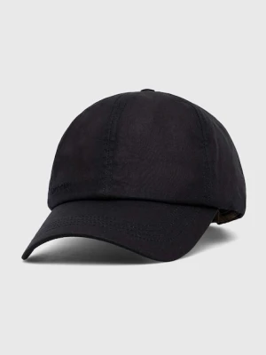 Barbour czapka z daszkiem bawełniana kolor granatowy gładka