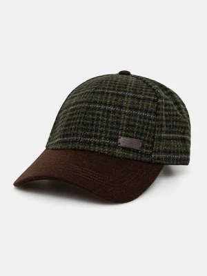 Barbour czapka z daszkiem wełniana kolor zielony wzorzysta MHA0867