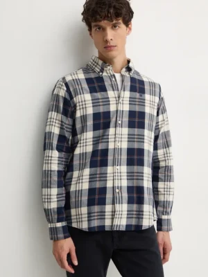 Barbour koszula bawełniana Edgar męska kolor granatowy slim z kołnierzykiem button-down