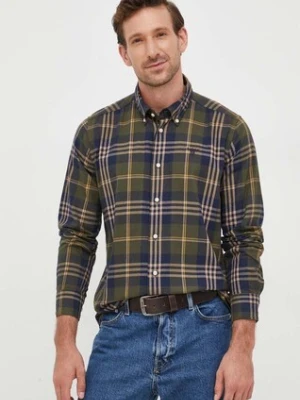 Barbour koszula bawełniana Edgar męska kolor zielony slim z kołnierzykiem button-down