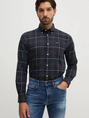 Barbour koszula bawełniana męska kolor brązowy slim z kołnierzykiem button-down