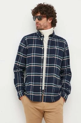 Barbour koszula bawełniana męska kolor granatowy slim z kołnierzykiem button-down