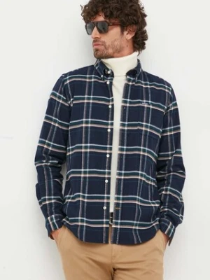 Barbour koszula bawełniana męska kolor granatowy slim z kołnierzykiem button-down
