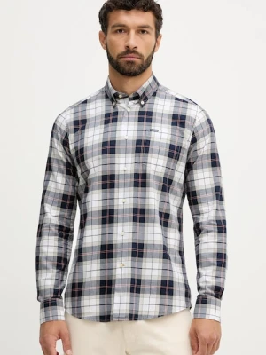 Barbour koszula bawełniana męska kolor szary slim z kołnierzykiem button-down
