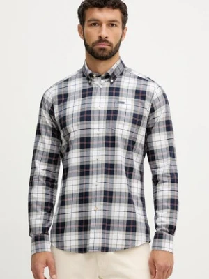 Barbour koszula bawełniana męska kolor szary slim z kołnierzykiem button-down