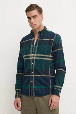 Barbour koszula bawełniana męska kolor zielony slim z kołnierzykiem button-down