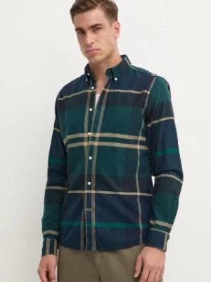 Barbour koszula bawełniana męska kolor zielony slim z kołnierzykiem button-down