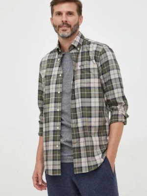 Barbour koszula bawełniana męska kolor zielony slim z kołnierzykiem button-down