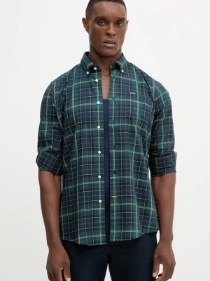 Barbour koszula bawełniana męska kolor zielony slim z kołnierzykiem button-down