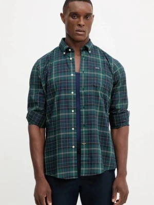 Barbour koszula bawełniana męska kolor zielony slim z kołnierzykiem button-down