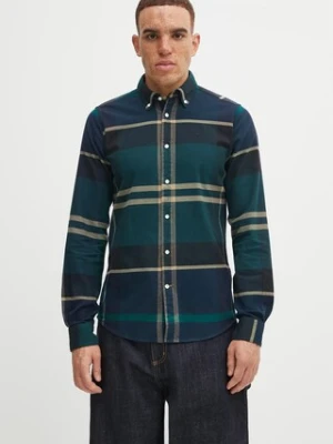 Barbour koszula bawełniana męska kolor zielony slim z kołnierzykiem button-down