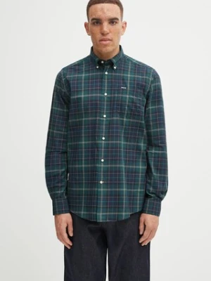 Barbour koszula bawełniana męska kolor zielony slim z kołnierzykiem button-down