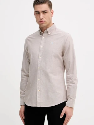 Barbour koszula bawełniana Oxtown męska kolor beżowy slim z kołnierzykiem button-down