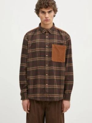 Barbour koszula bawełniana Wolfwood OS Checked Shirt męska kolor brązowy regular z kołnierzykiem klasycznym MSH5508