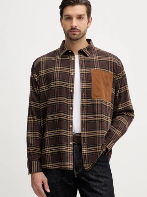 Barbour koszula bawełniana Wolfwood OS Checked Shirt męska kolor brązowy regular z kołnierzykiem klasycznym MSH5508