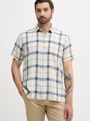 Barbour koszula lniana CROFT męska kolor niebieski regular z kołnierzykiem klasycznym MSH5197