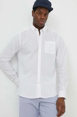 Barbour koszula lniana kolor biały slim z kołnierzykiem button-down