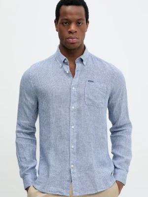 Barbour koszula lniana Linton Tailored Shirt męska kolor granatowy slim z kołnierzykiem button-down MSH5325
