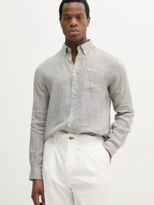 Barbour koszula lniana Linton Tailored Shirt męska kolor zielony slim z kołnierzykiem button-down MSH5325