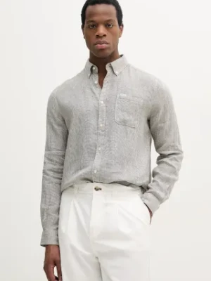 Barbour koszula lniana Linton Tailored Shirt męska kolor zielony slim z kołnierzykiem button-down MSH5325