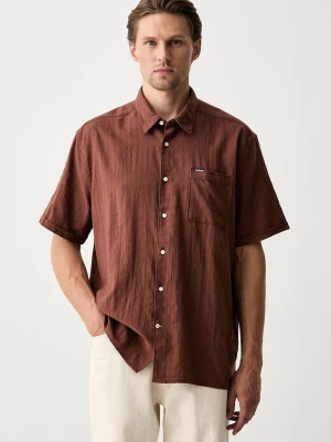 Barbour koszula męska bawełniana z elastanem Kingswood brązowy