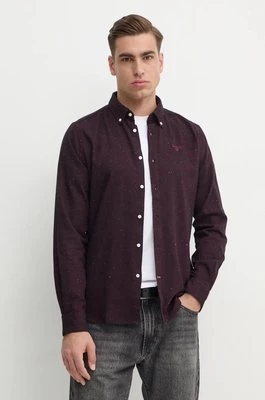 Barbour koszula męska kolor bordowy slim z kołnierzykiem button-down MSH5518