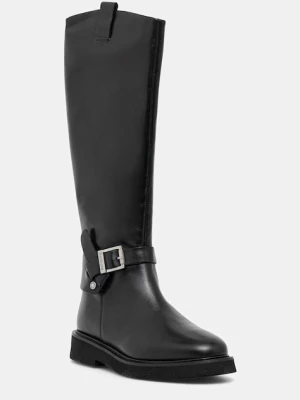 Barbour kozaki skórzane Theodora damskie kolor czarny na płaskim obcasie LFO0783BK91