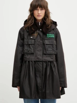 Barbour kurtka bawełniana x Ganni Peplum Wax kolor brązowy przejściowa LWX1523BR71