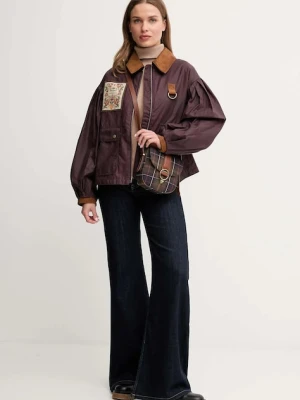 Barbour kurtka woskowana x Farm Rio kolor bordowy przejściowa oversize LWX1505