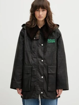 Barbour kurtka x Ganni Hooded Tartan Duffle Wax