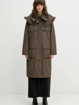 Barbour kurtka x Ganni Waterproof Parka kolor zielony przejściowa oversize LWB0930OL91