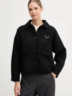 Barbour kurtka z wełną LEONIE kolor czarny przejściowa oversize LOS0077