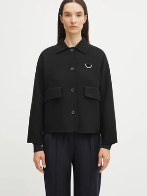 Barbour kurtka z wełną LEONIE kolor czarny przejściowa oversize LOS0077