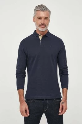 Barbour longsleeve bawełniany kolor granatowy gładki