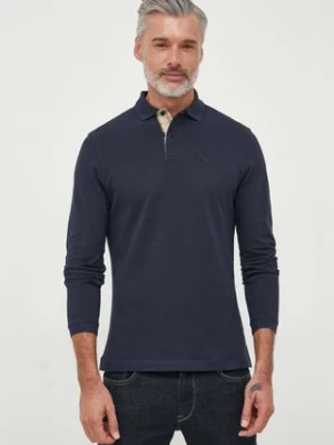 Barbour longsleeve bawełniany kolor granatowy gładki