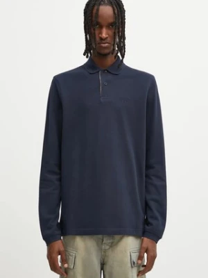 Barbour longsleeve bawełniany kolor granatowy gładki