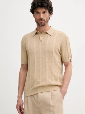 Barbour polo bawełniane kolor beżowy gładki