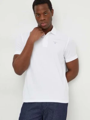 Barbour polo bawełniane kolor biały gładki MML0358