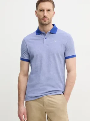 Barbour polo bawełniane kolor niebieski gładki