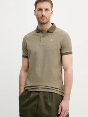 Barbour polo bawełniane kolor zielony gładki