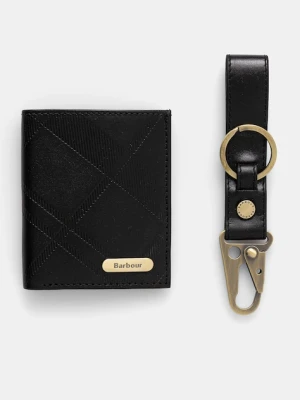 Barbour portfel skórzany + brelok męski kolor czarny MGS0101